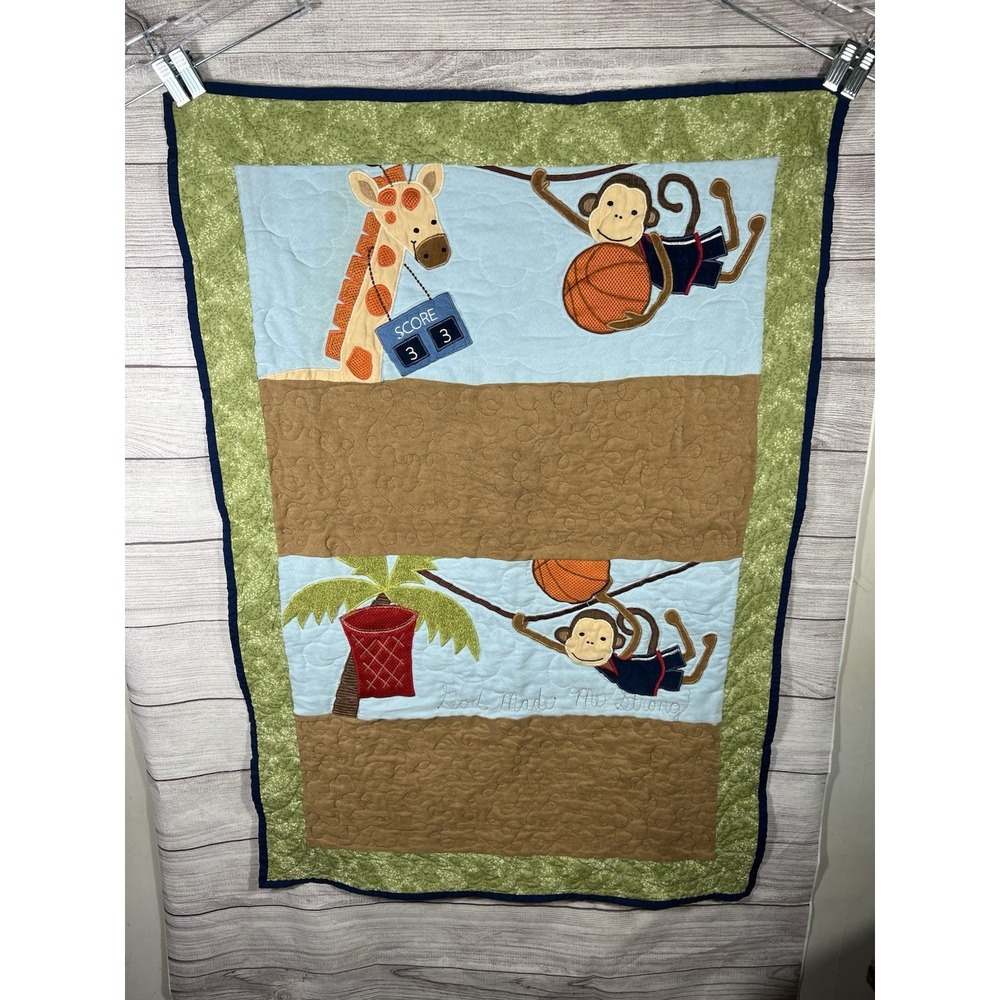 Handmade Jungle Safari Baby Quilt Monkey Giraffe Basketball Crib Blanket‎